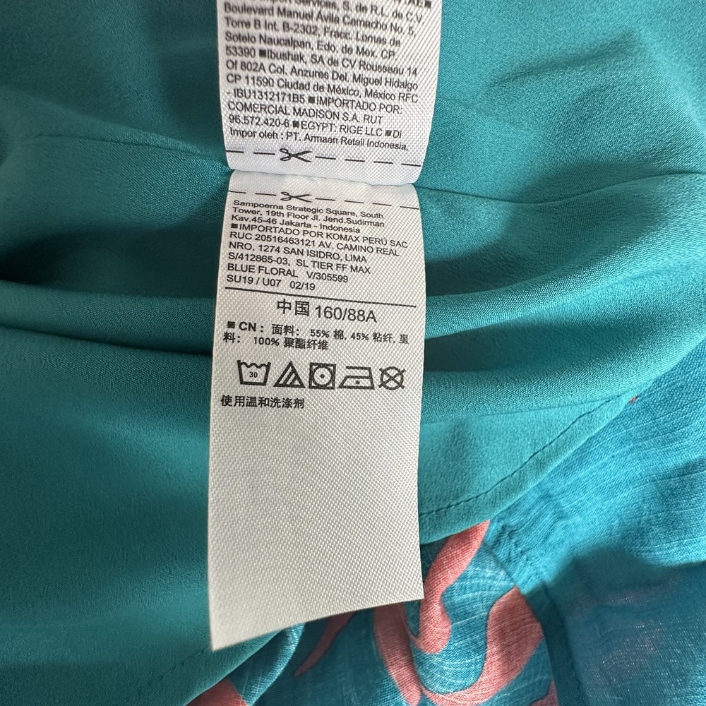 Old Navy Boho Coastal Beach Resort Tiered Teal Floral Maxi Dress Sz S Smocked - Picture 9 of 10